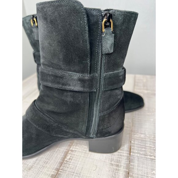 Stuart Weitzman Britain Black Suede Ankle Boots With Gold Buckles Zipper 6 - Picture 12 of 12